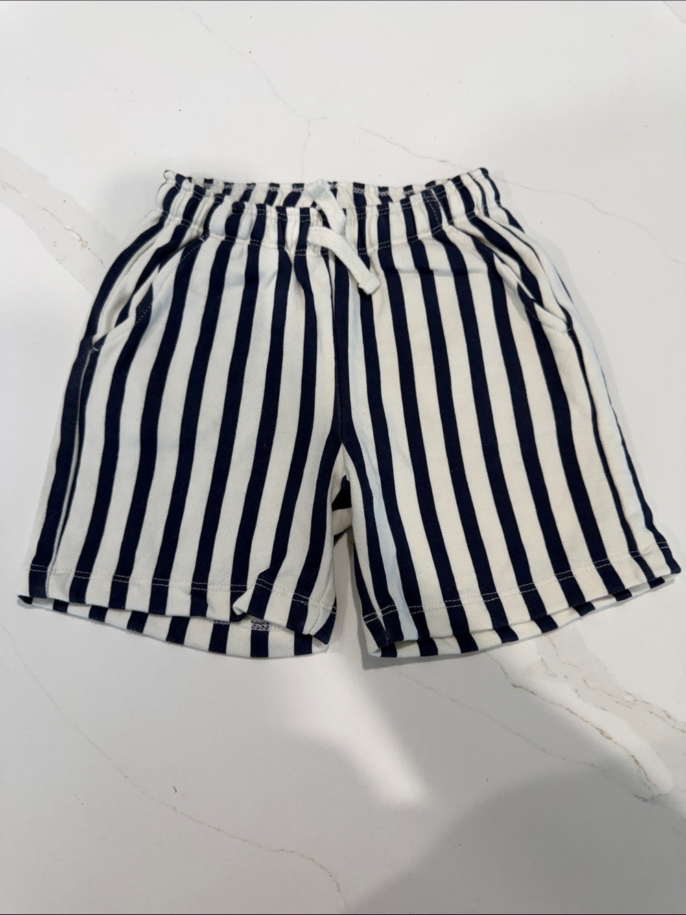 Zara Boys Navy and White Vertical Stripe Drawstring Shorts